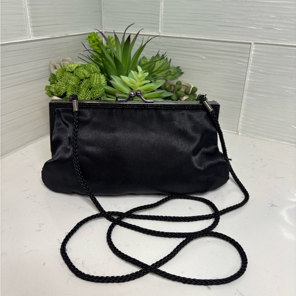 Vintage Lancôme Black Beaded Evening Bag Sequin Clutch Braided Strap Formal - Picture 3 of 10